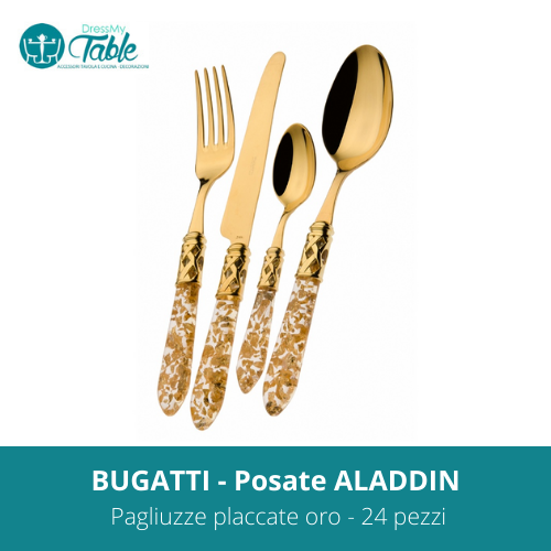 BUGATTI - Posate ALADDIN pagliuzze placcate oro - 24 pezzi