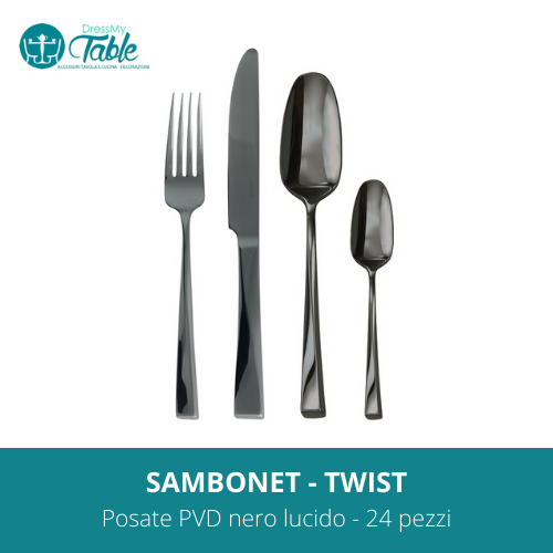 SAMBONET - TWIST Posate PVD nero lucido - 24 pezzi