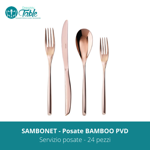 Posate BAMBOO PVD finitura rame lucido Sambonet, servizio da 24 pezzi